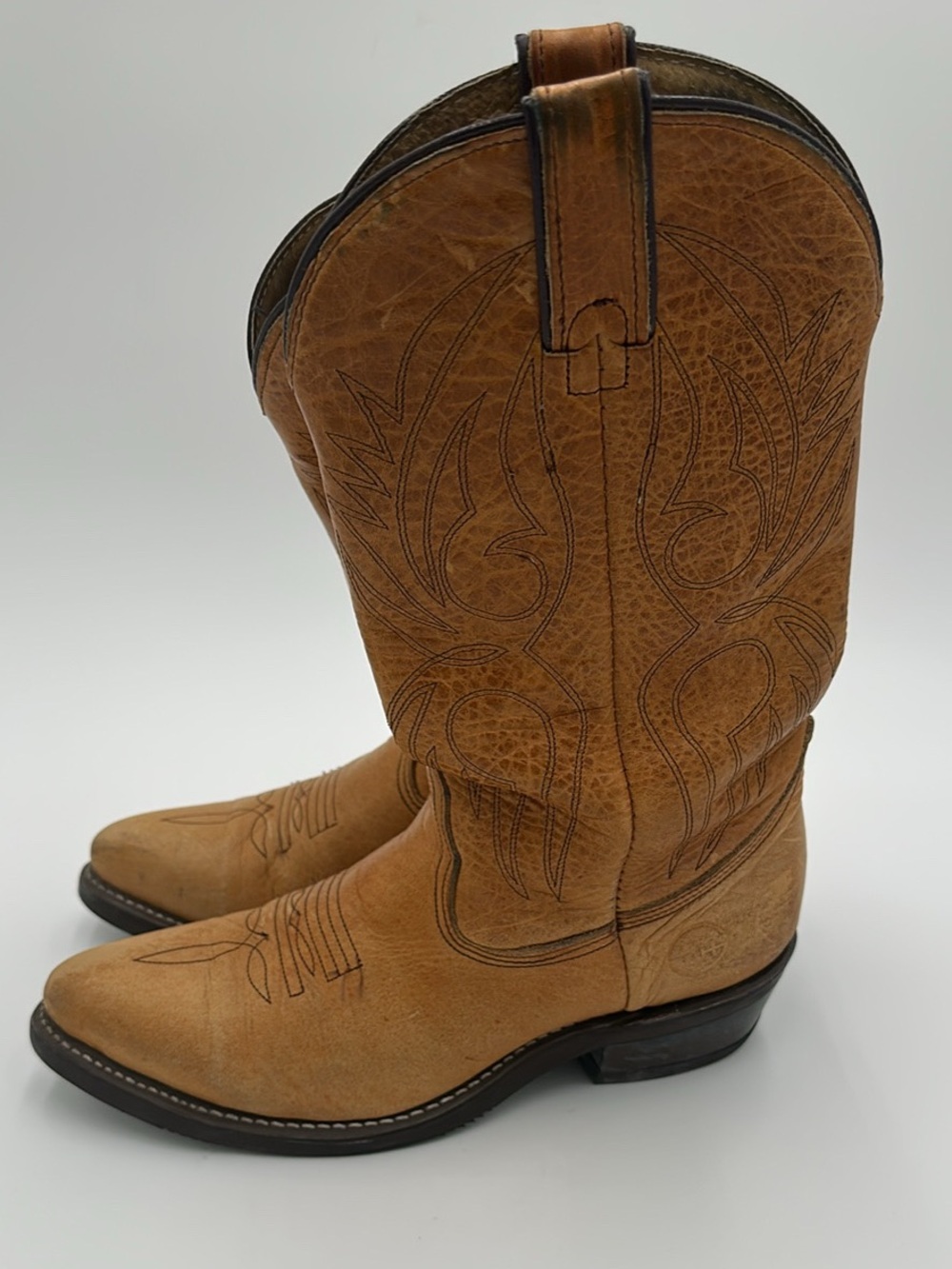 Double H Tan and Brown Leather Western Cowboy Boots